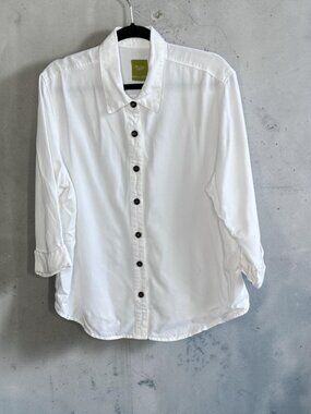 Pulp White Casual 3/4 Sleeves Tencel Button Front  Shirt Size M